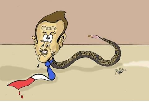كاريكاتير ساخر عن ماكرون ينهي عقد رسام مع سفارة فرنسية !