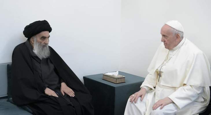 البابا: لقائي مع السيستاني لا ينسى ولنواصل صلاتنا من أجل العراق والشرق الأوسط